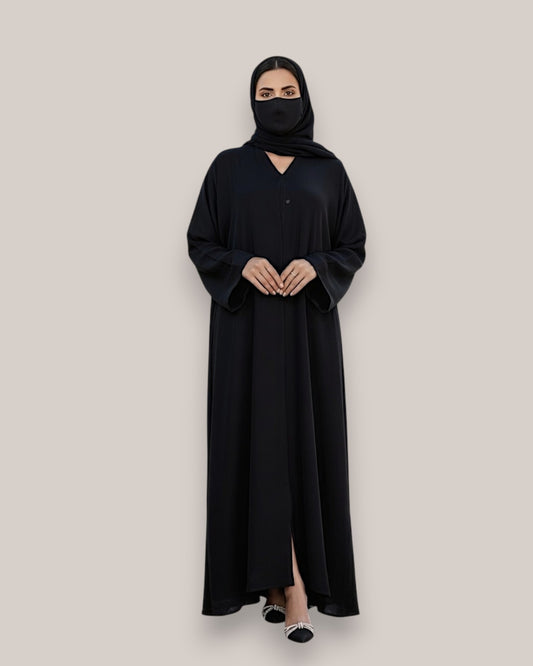 Elegant Front Open Firdaus Abaya with V-Neck & Hijab Set