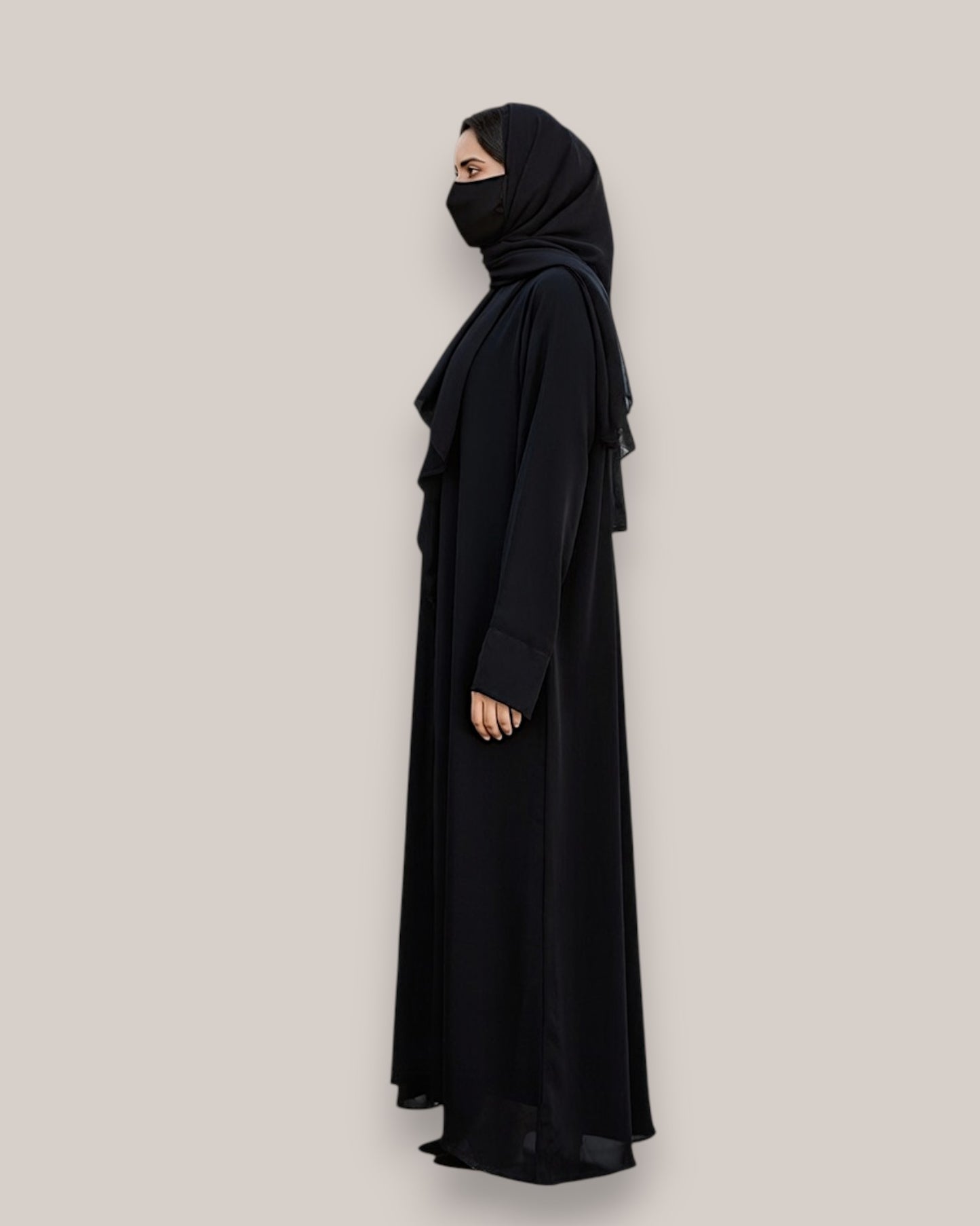 Elegant Front Open Firdaus Abaya with V-Neck & Hijab Set
