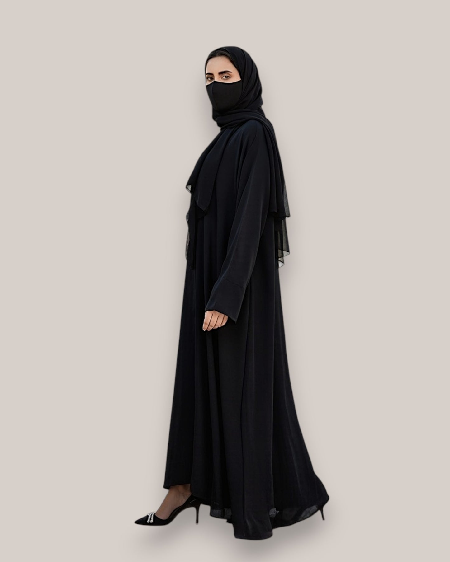 Elegant Front Open Firdaus Abaya with V-Neck & Hijab Set