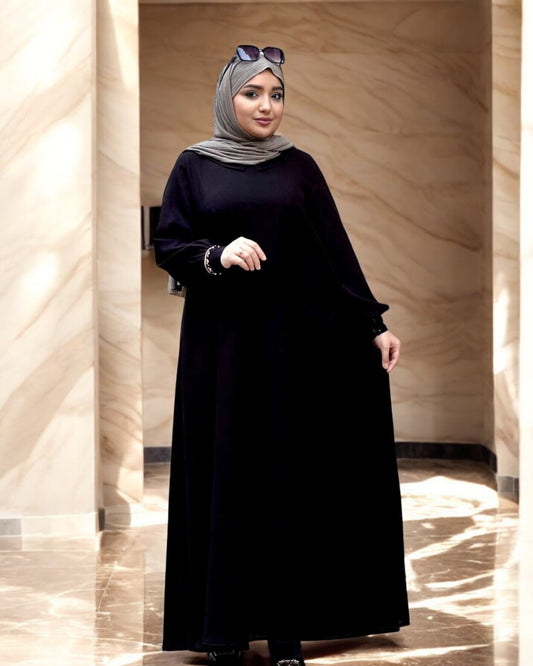 A-Line Firdaus Fabric Abaya with Pearl Lacework