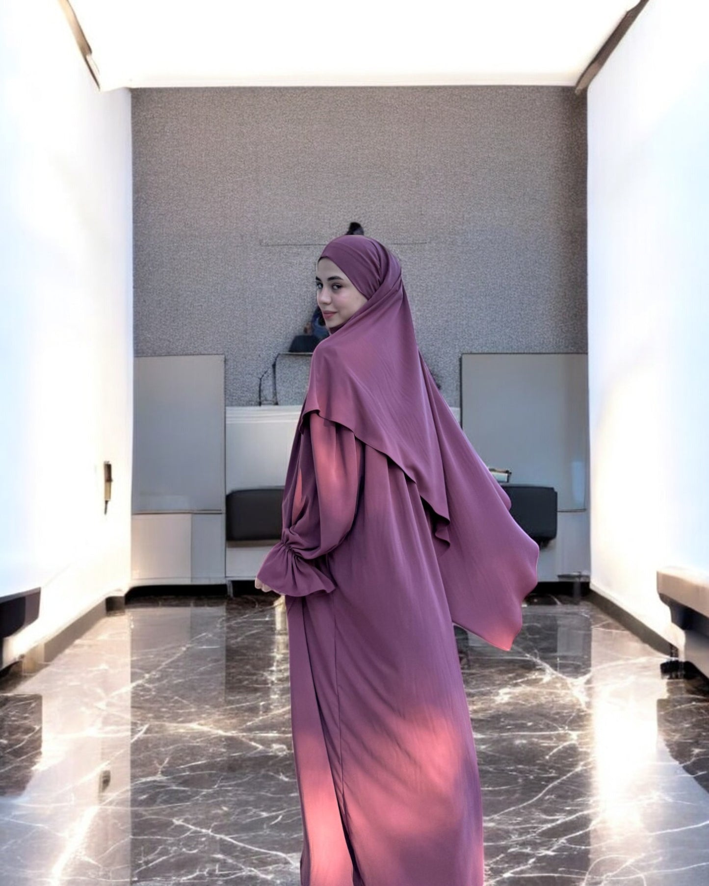 Khimar and A-Line Abaya Set with Elasticated Bell Sleeves