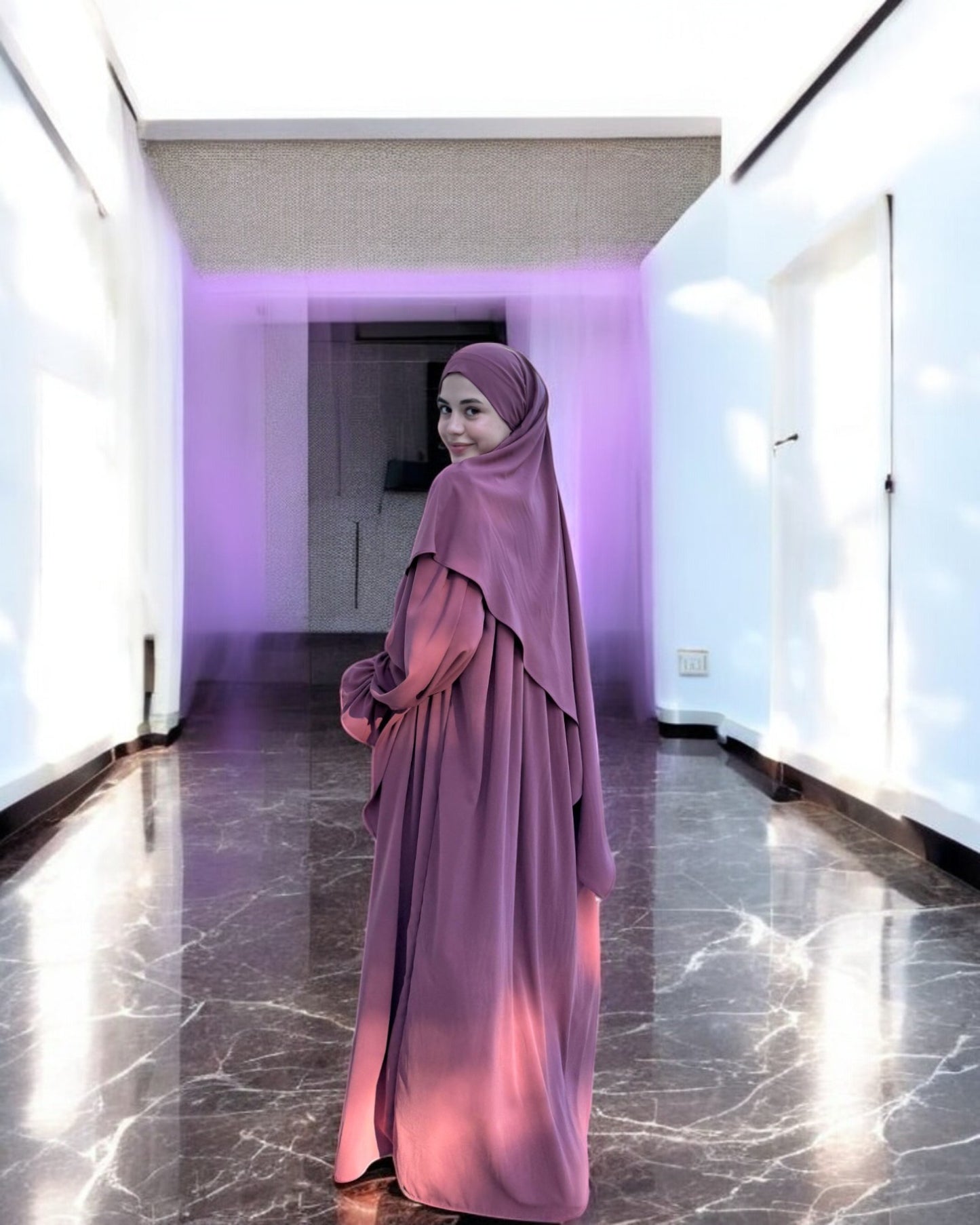 Khimar and A-Line Abaya Set with Elasticated Bell Sleeves