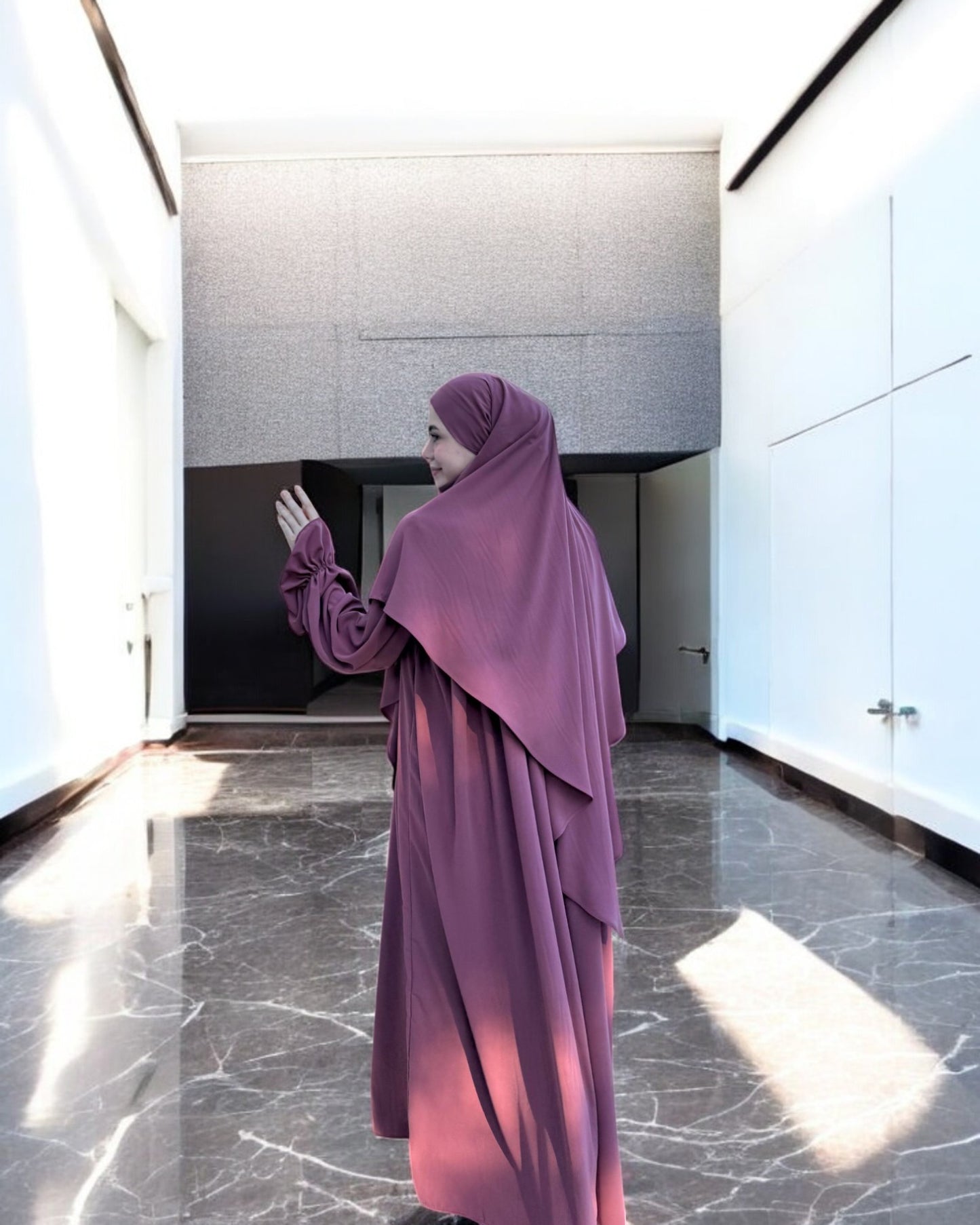 Khimar and A-Line Abaya Set with Elasticated Bell Sleeves