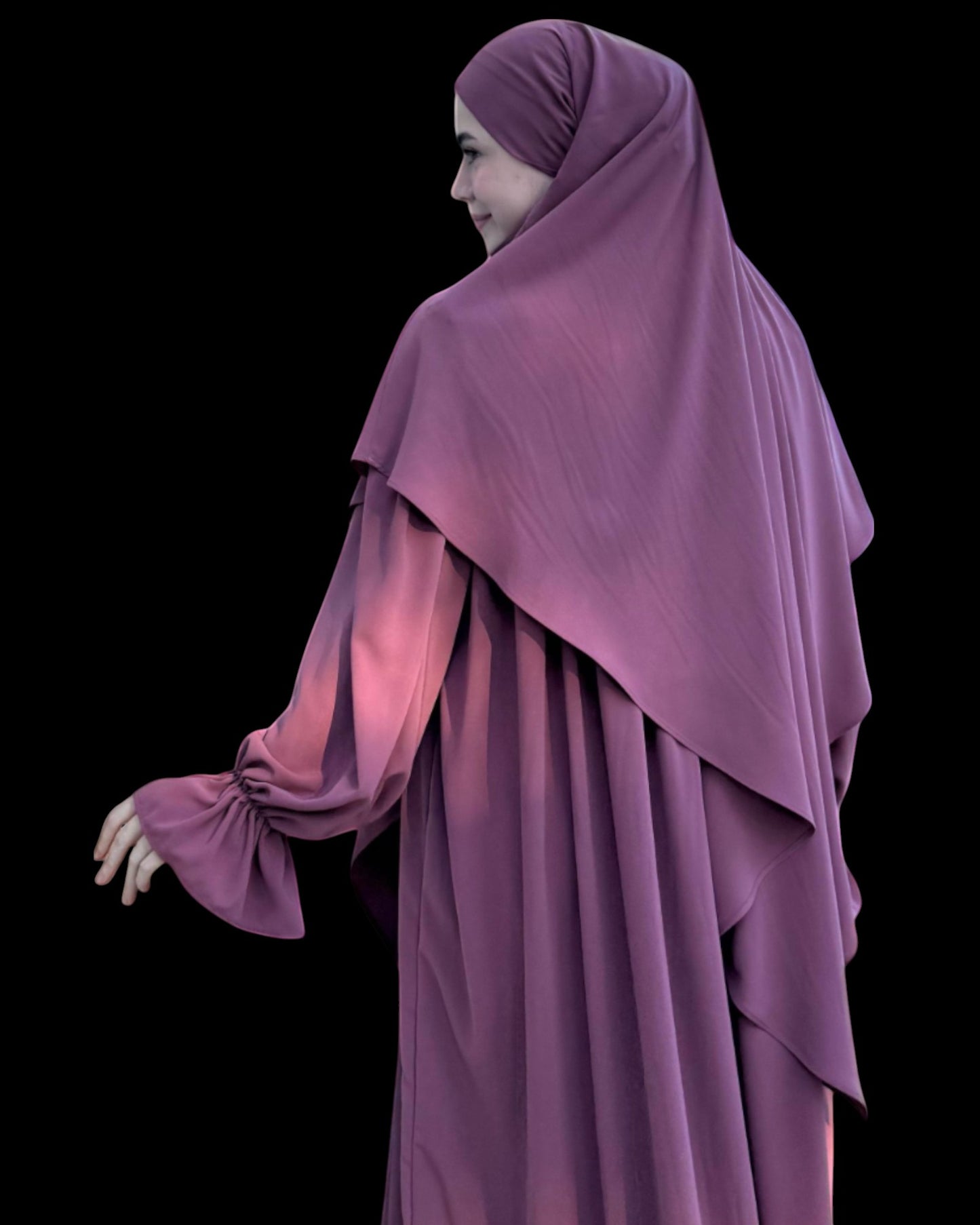 Khimar and A-Line Abaya Set with Elasticated Bell Sleeves