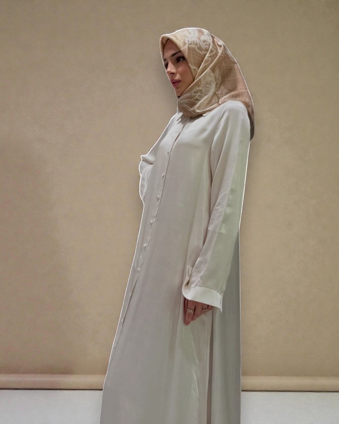 Front Open Armanee Satin Dress with Shirt Collar (Non Abaya)