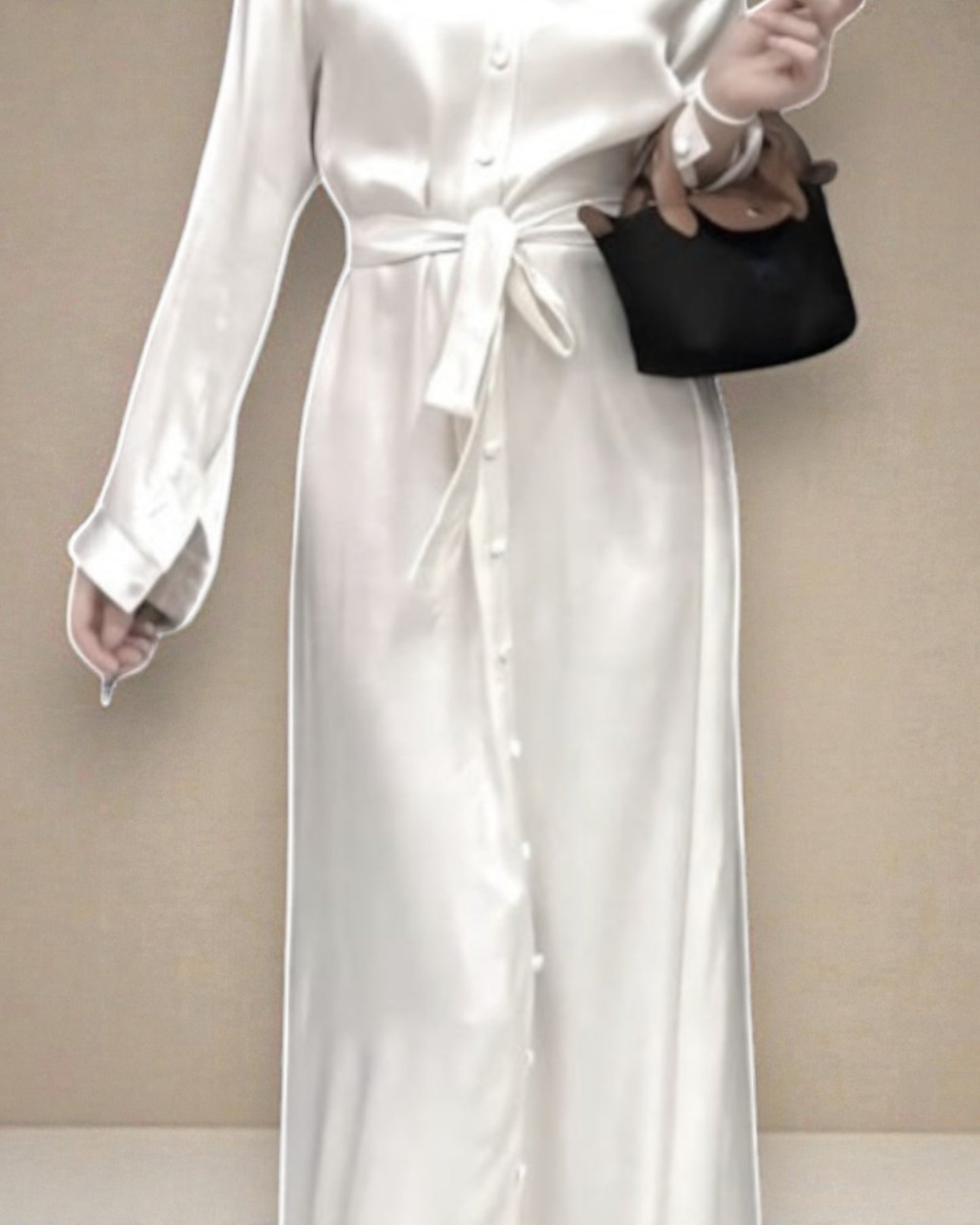 Front Open Armanee Satin Dress with Shirt Collar (Non Abaya)
