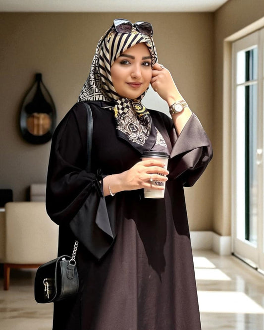 A-Line Firdaus Fabric Abaya with Designer Sleeves