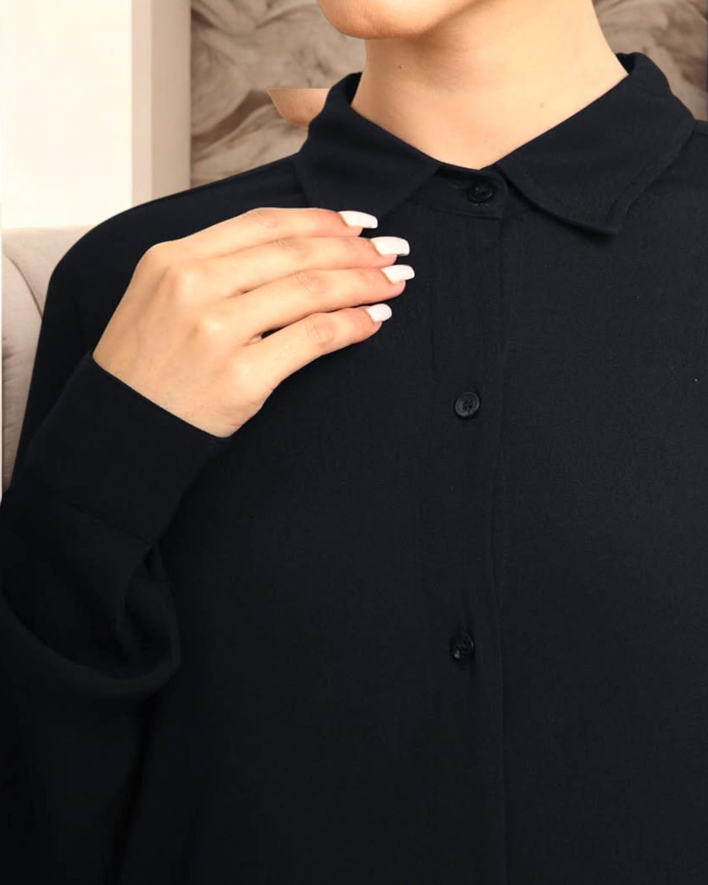Front Open Firdaus Fabric Abaya with Slim Cuffed Sleeves