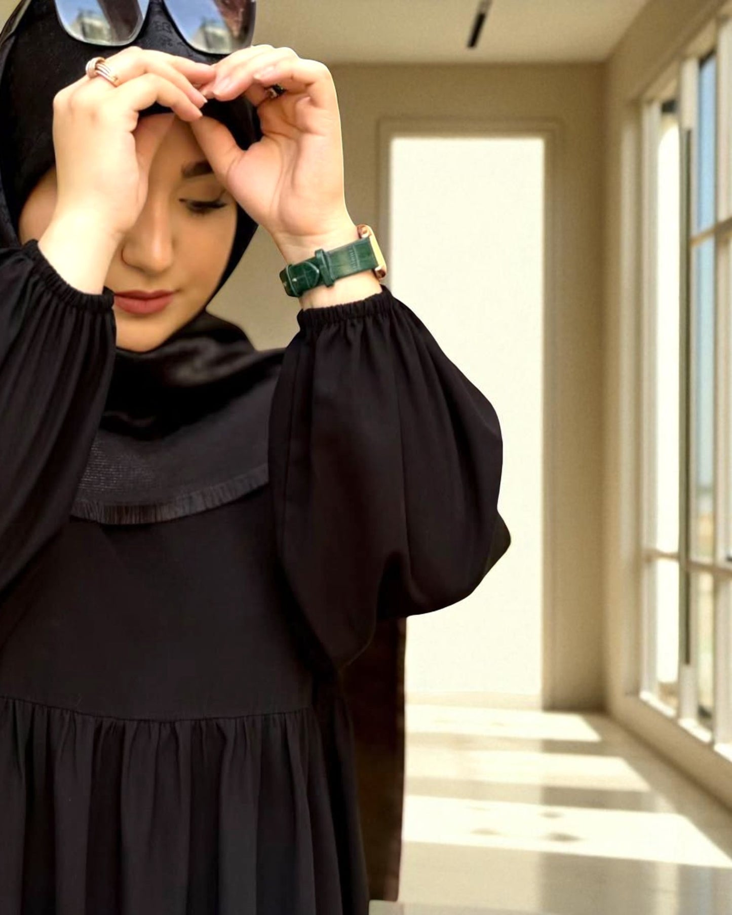 Loose Fit Firdaus Fabric Abaya with Gathered Chestline
