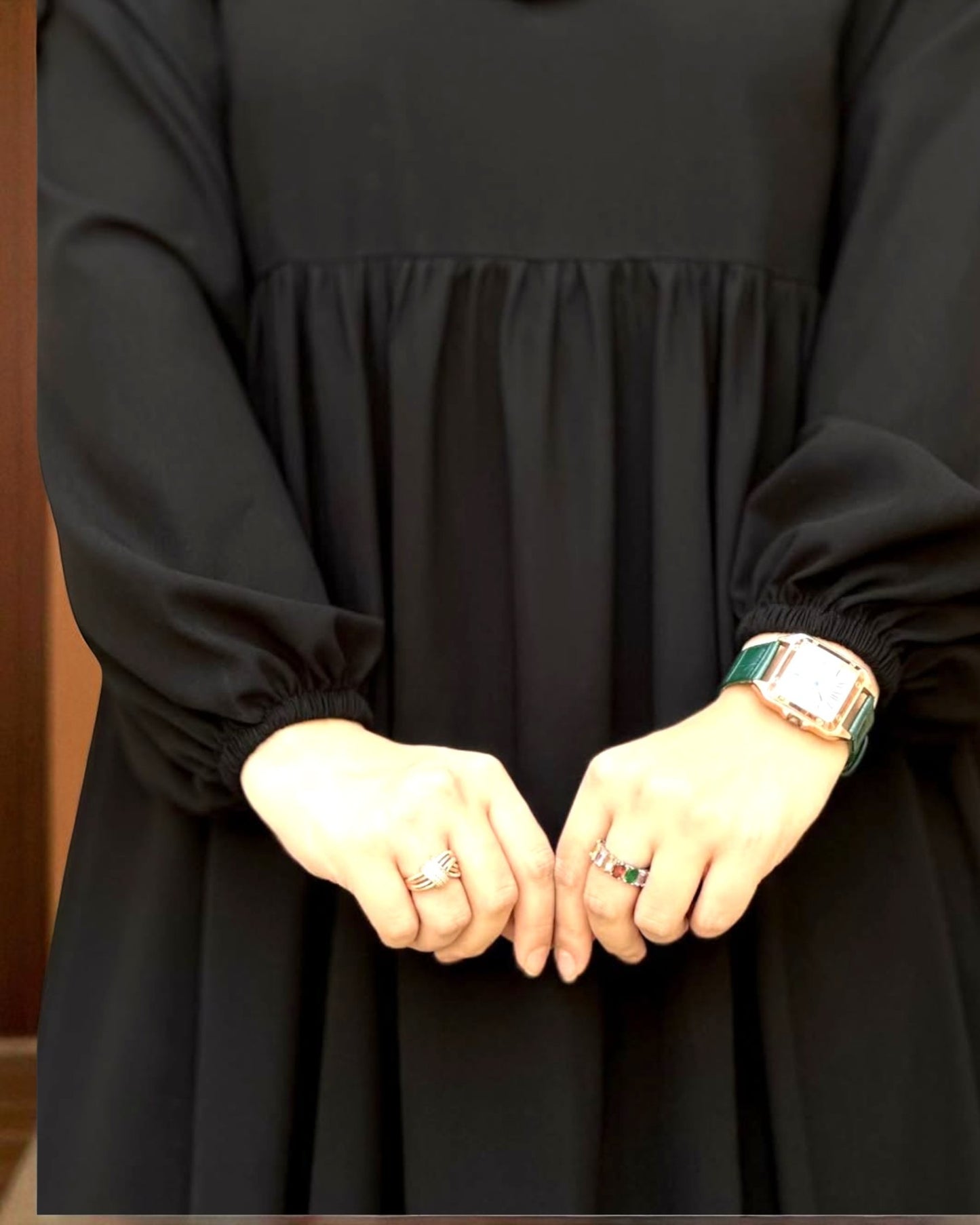 Loose Fit Firdaus Fabric Abaya with Gathered Chestline