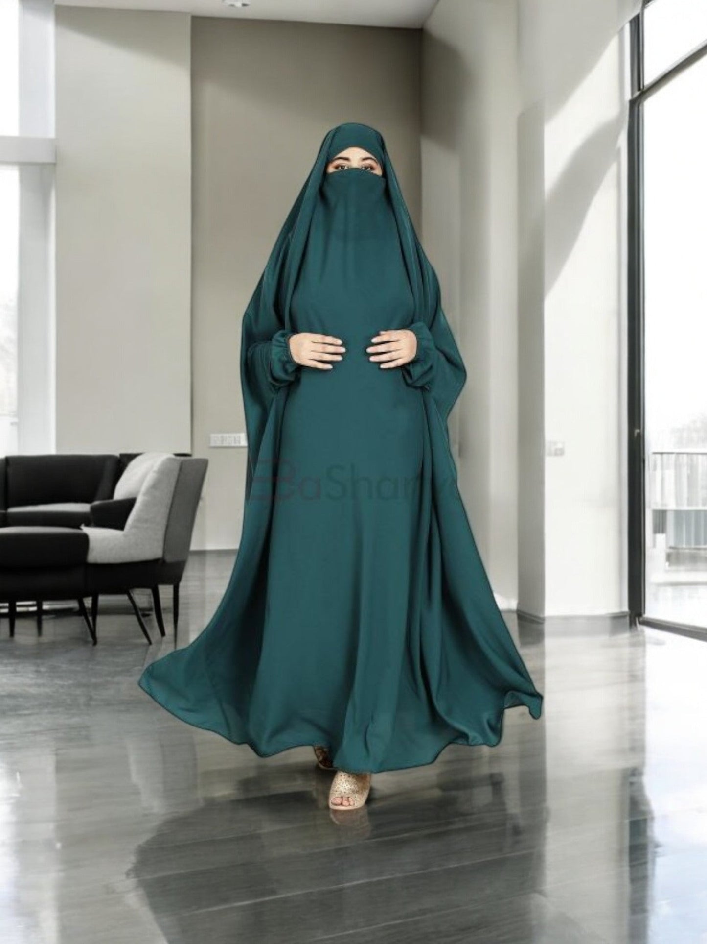 One Piece Jilbab With Adjustable Nose Piece