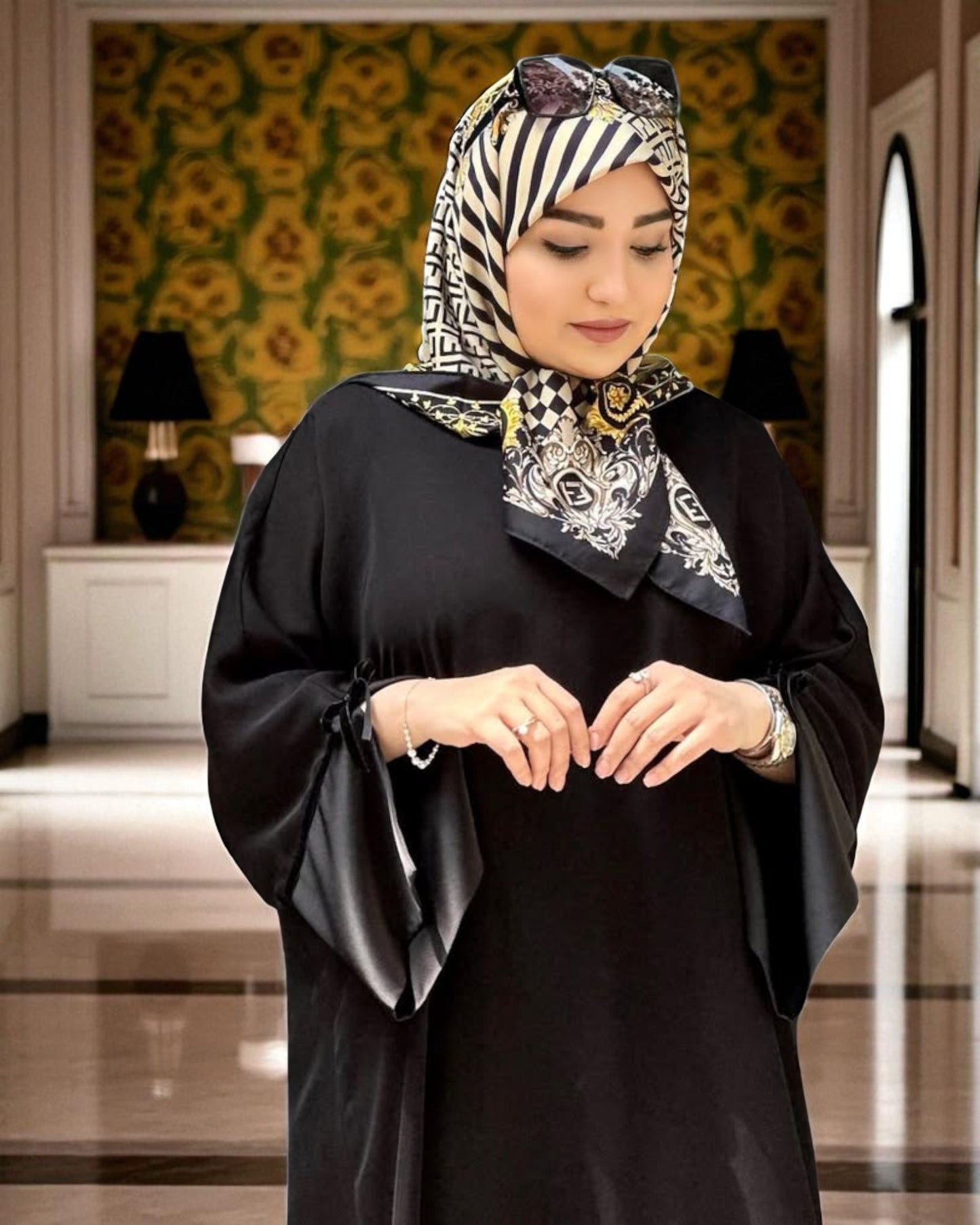 A-Line Firdaus Fabric Abaya with Designer Sleeves
