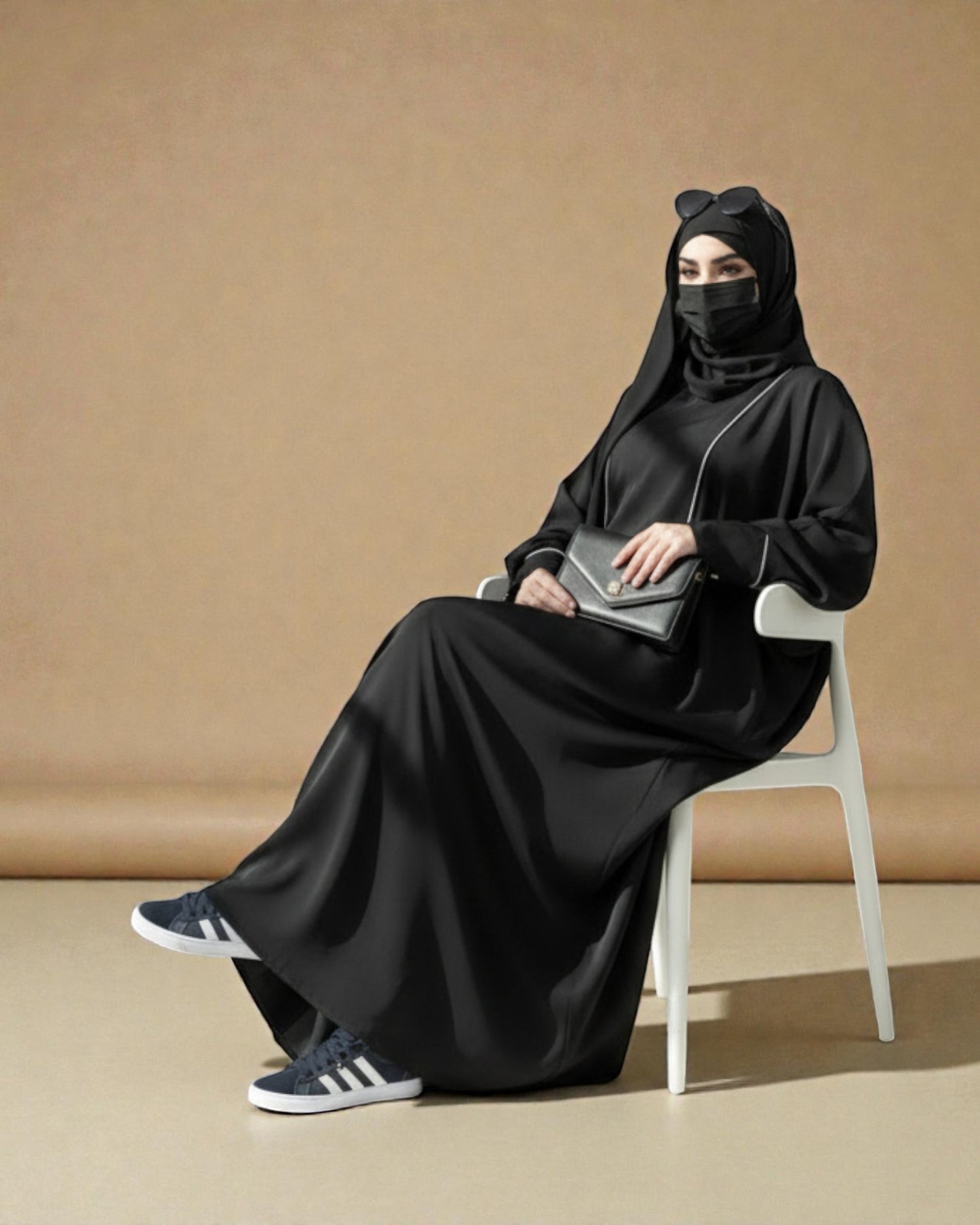 Free Size Kaftan Abaya with Cuffed Sleeves and Contrast Buttons - Piping Design - Concealed Zipper - Luxurious Firdaus Fabric - Matching Hijab