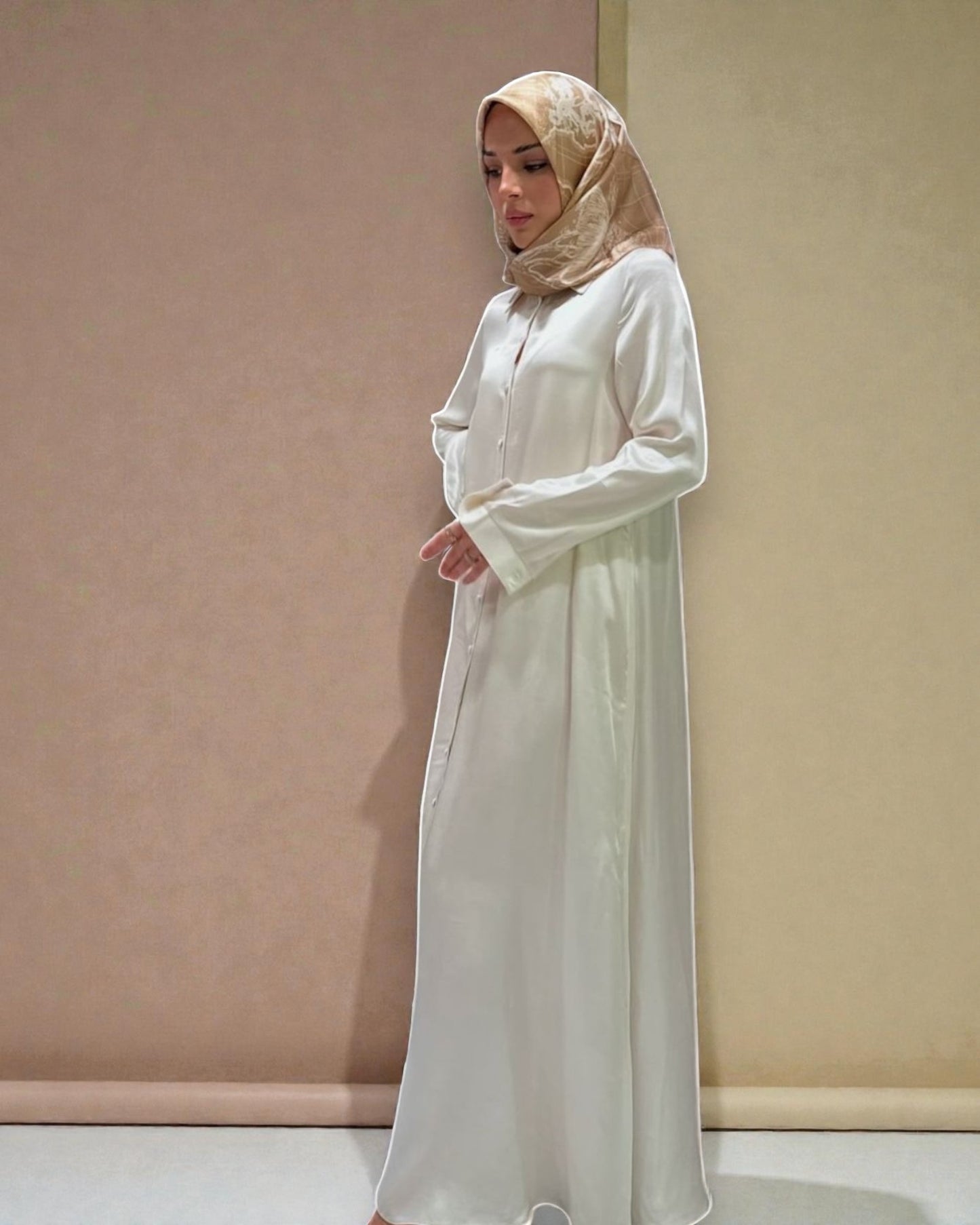 Front Open Armanee Satin Dress with Shirt Collar (Non Abaya)