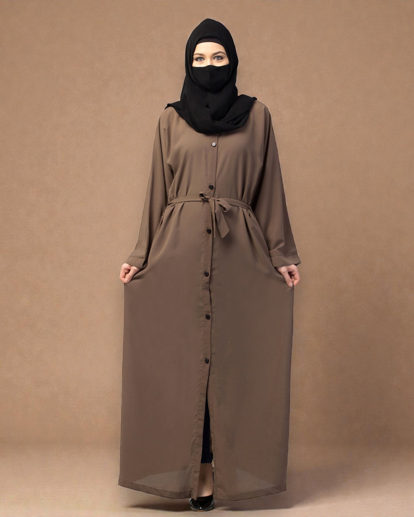Front Open Abaya With Kimono Sleeves & Belt