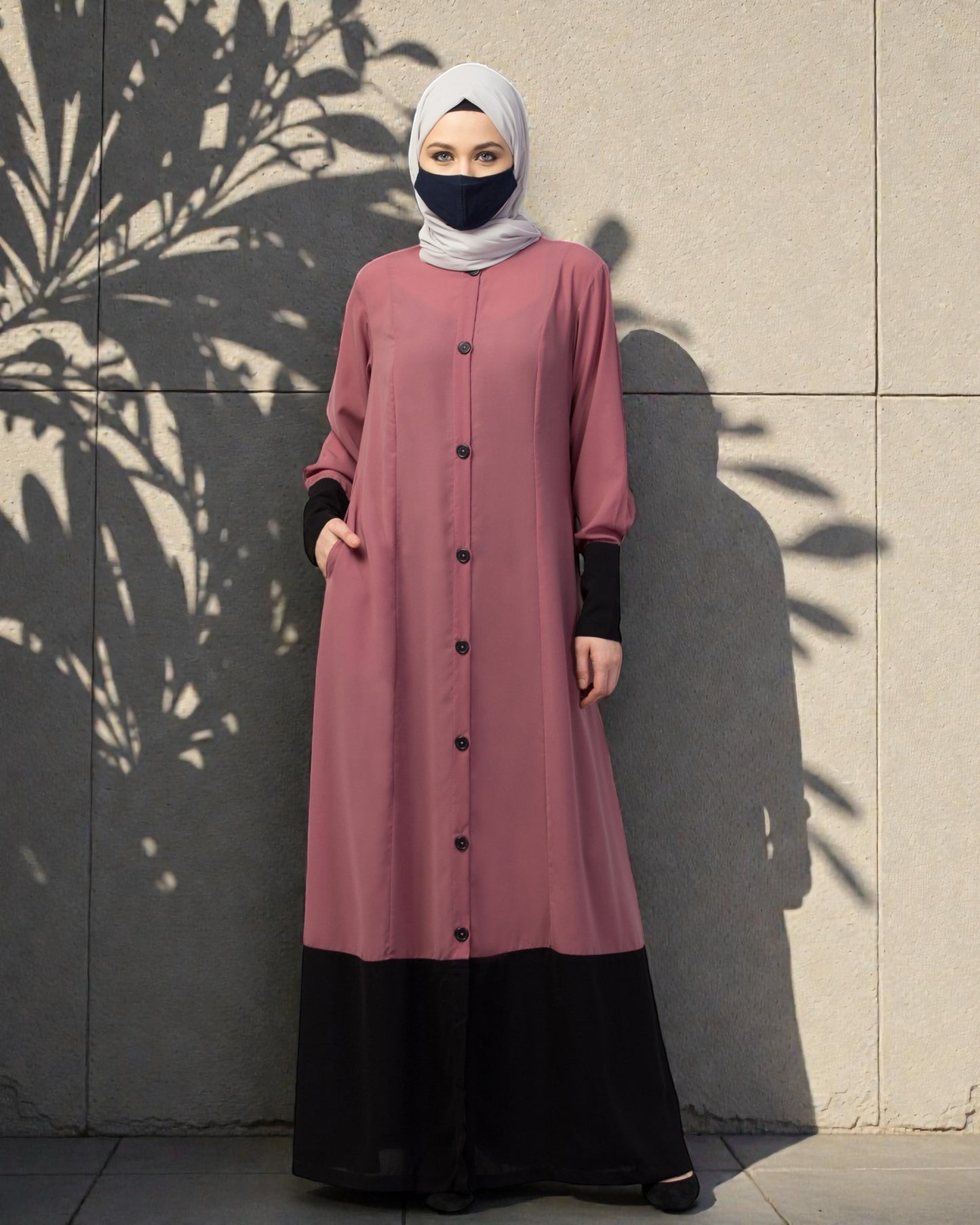 Dual Color- Front Open Abaya With Cuffs
