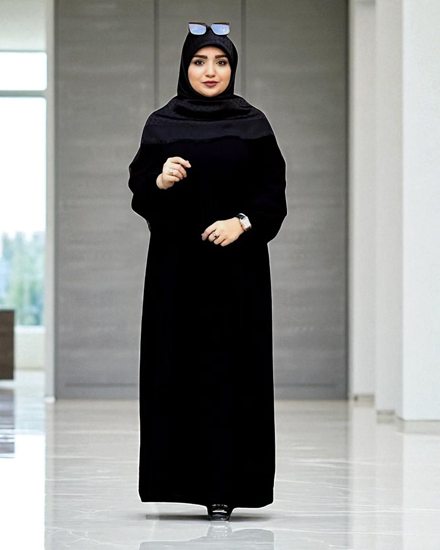 Loose Fit Firdaus Fabric Abaya with Gathered Chestline