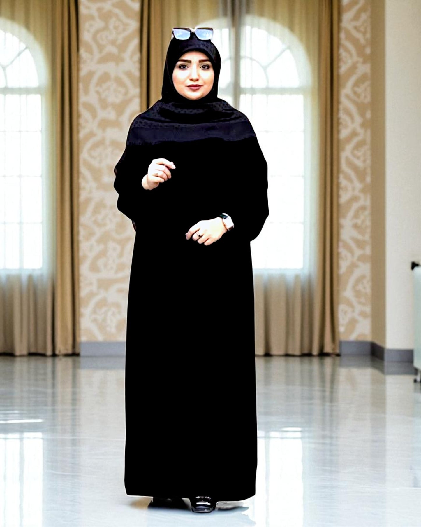Loose Fit Firdaus Fabric Abaya with Gathered Chestline