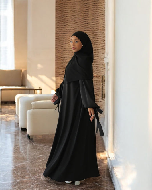 Extra Flare Nida Satin Abaya with Designer Sleeves